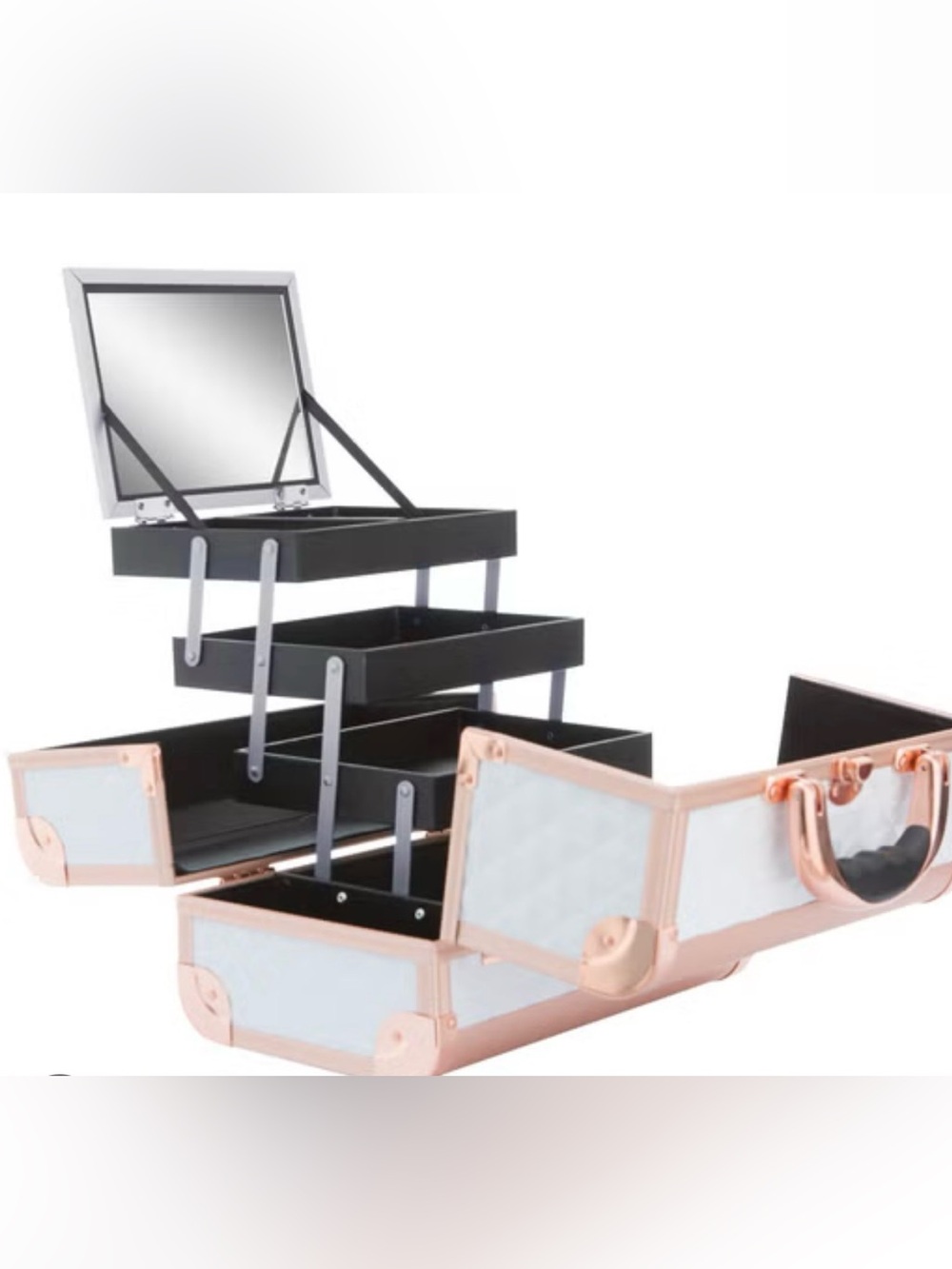 Impressions Rose Gold Portable Makeup Train Case with Mirror